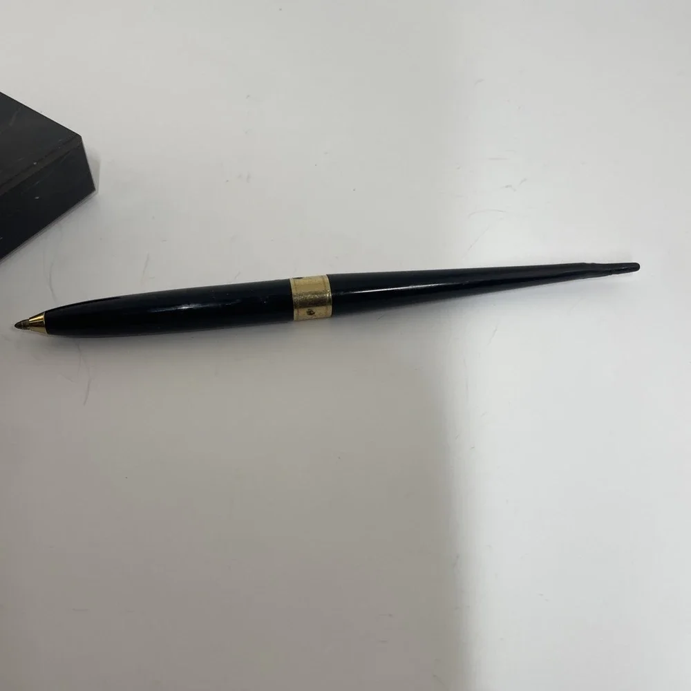 Vintage Marble Pen Holder‎ with Black Pen Gold Accents Desk Accessory